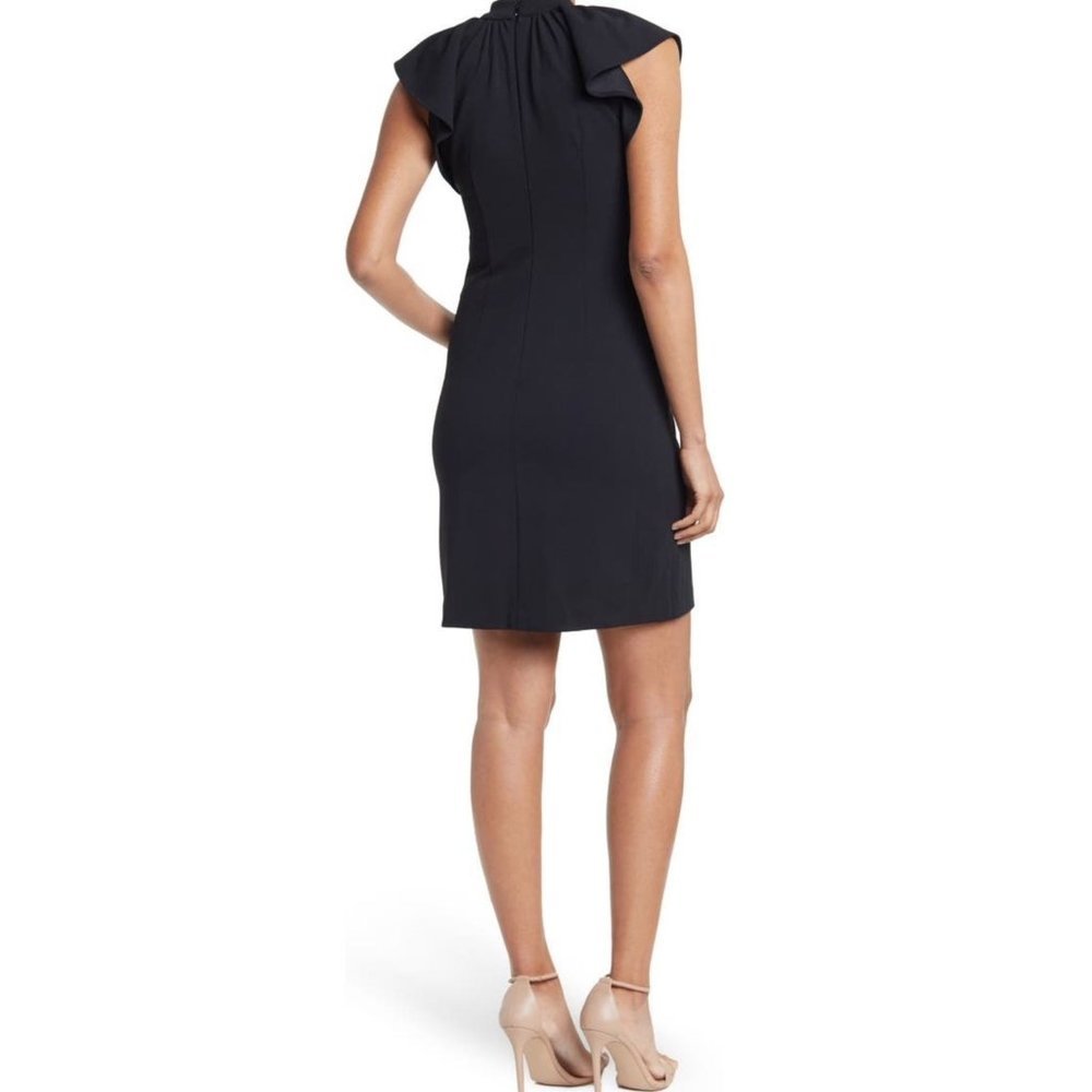 Calvin Klein Womens Black Short Flutter Sleeve Pleat Neck Shift Dress Sz 10 NWT - Picture 2 of 10